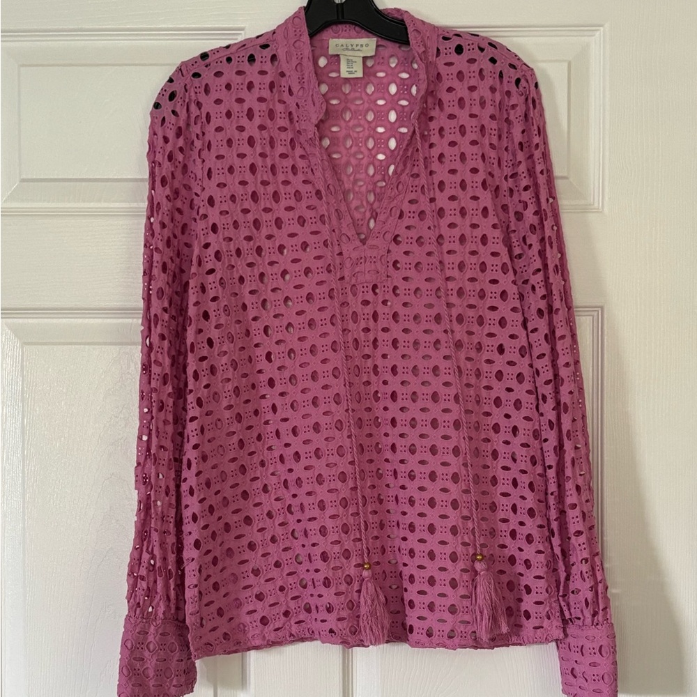 Calypso St Barth deep pink Eyelet Blouse